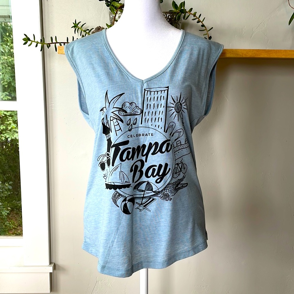 Next Level Tampa Bay Heather Powder Blue V Neck Sleeveless Top Sz Small NWT